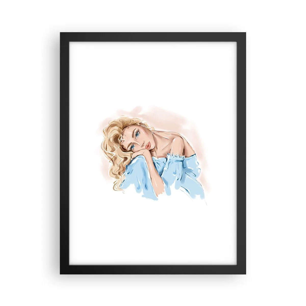Plakát v černém rámu - Zasněná v modré - 30x40 cm