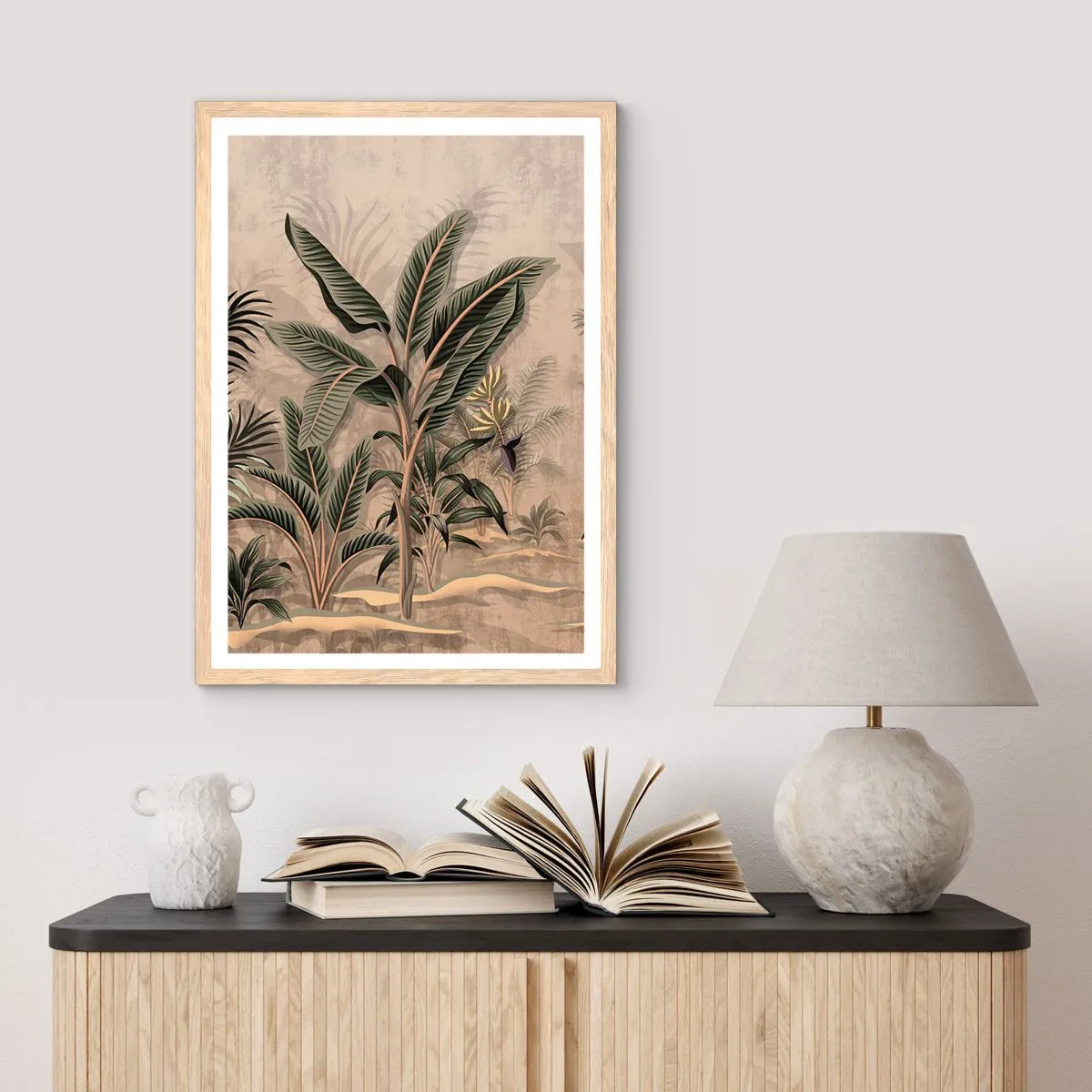 Plakát v rámu světlý dub - Rytina v koloniálním stylu - 70x100 cm