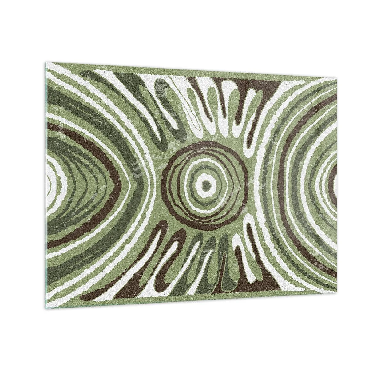 Obraz na skle - Zelené soustředné kruhy a abstraktní čáry - 70x50cm - Exploze emocí - Moderní nástěnná dekorace do obývacího pokoje a ložnice ARTTOR