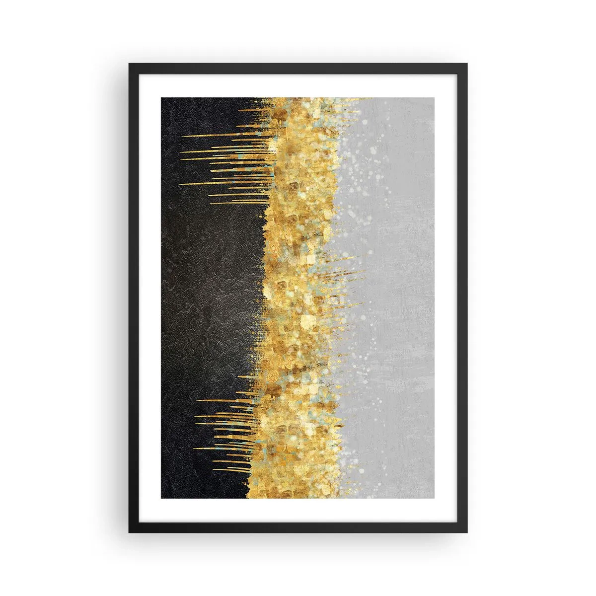 Plakát v černém rámu - Abstraktní kompozice zlata, černé a stříbra - 50x70cm - Dovnitř a vzhůru - Moderní nástěnná dekorace do obývacího pokoje a ložnice ARTTOR
