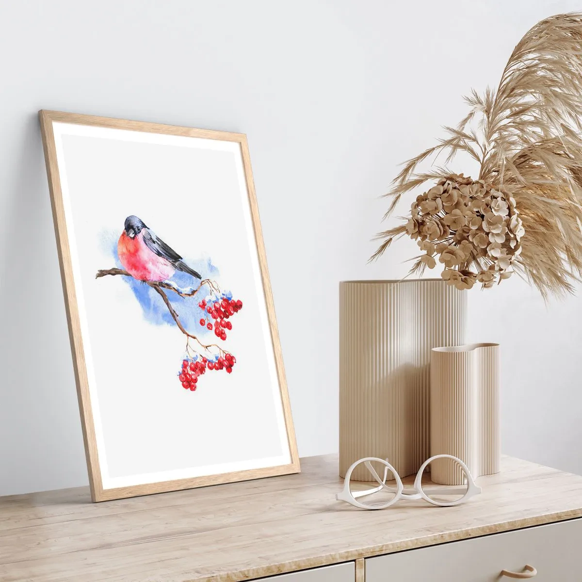 Plakát v rámu světlý dub - Barevná zima - 70x100 cm