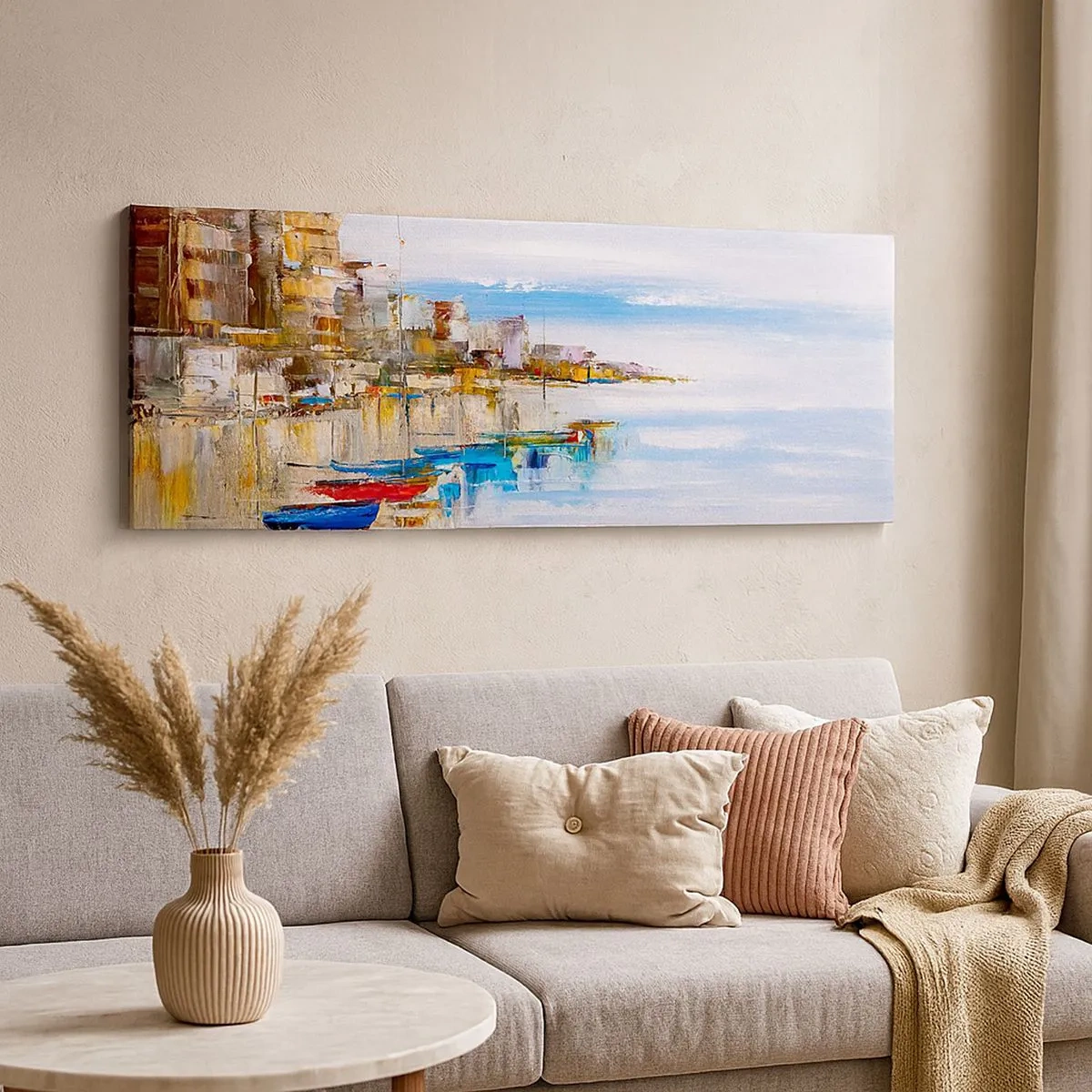 Obraz na plátně - Vícebarevný městský přístav - 100x40 cm