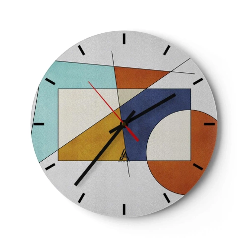 Nástěnné hodiny - Barevná geometrická kompozice s obdélníky a kruhy - 30x30cm - Abstrakce: modernistická zábava - Moderní nástěnná dekorace do obývacího pokoje, kuchyně a ložnice ARTTOR