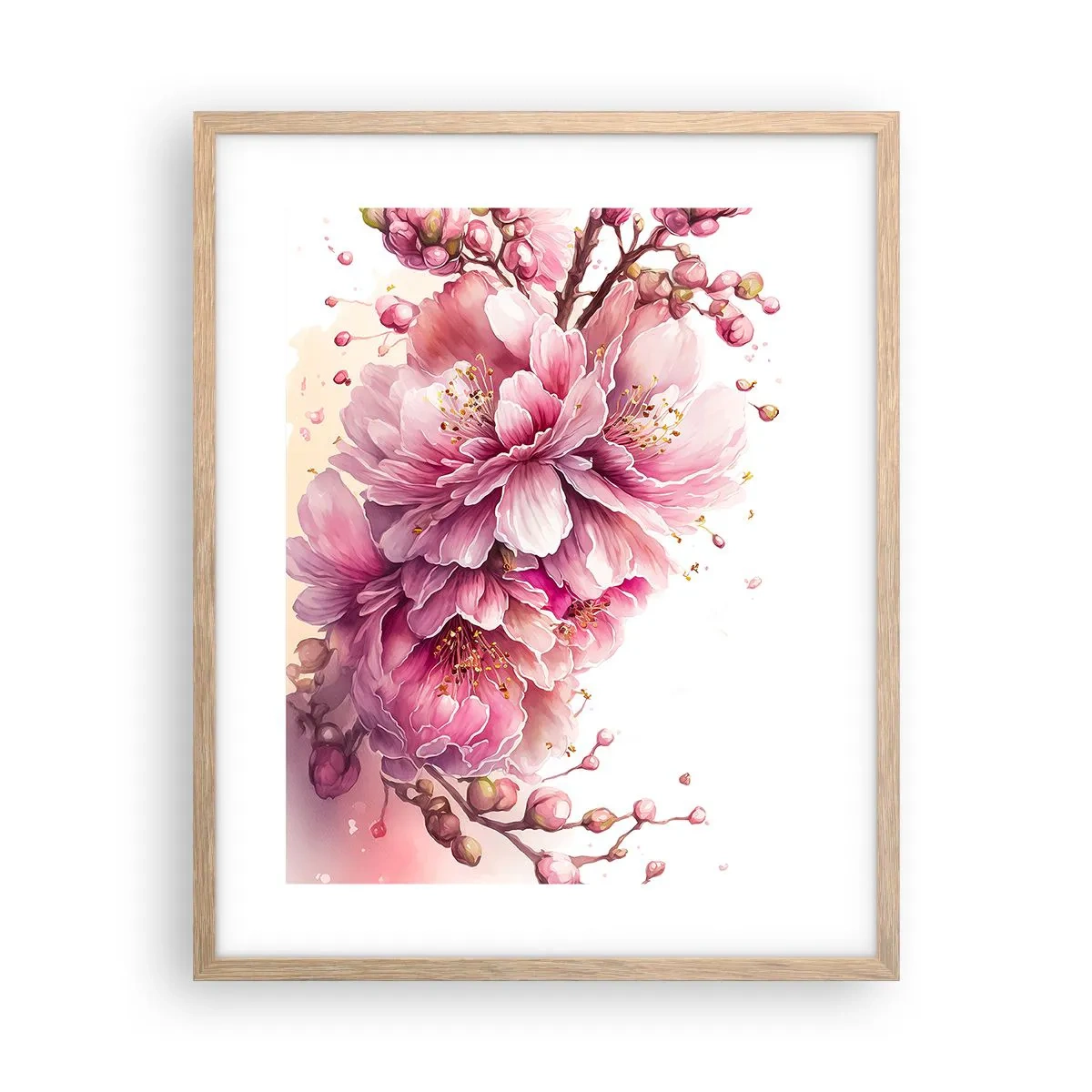 Plakát v rámu světlý dub - Květ kvetoucí třešně - 40x50 cm