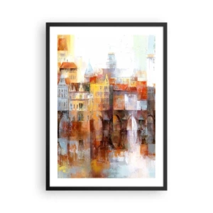 Plakát v černém rámu - Malebné městečko s umělecky navrženým mostem - 50x70cm - Pod mostem je taky krásně - Moderní nástěnná dekorace do obývacího pokoje a ložnice ARTTOR