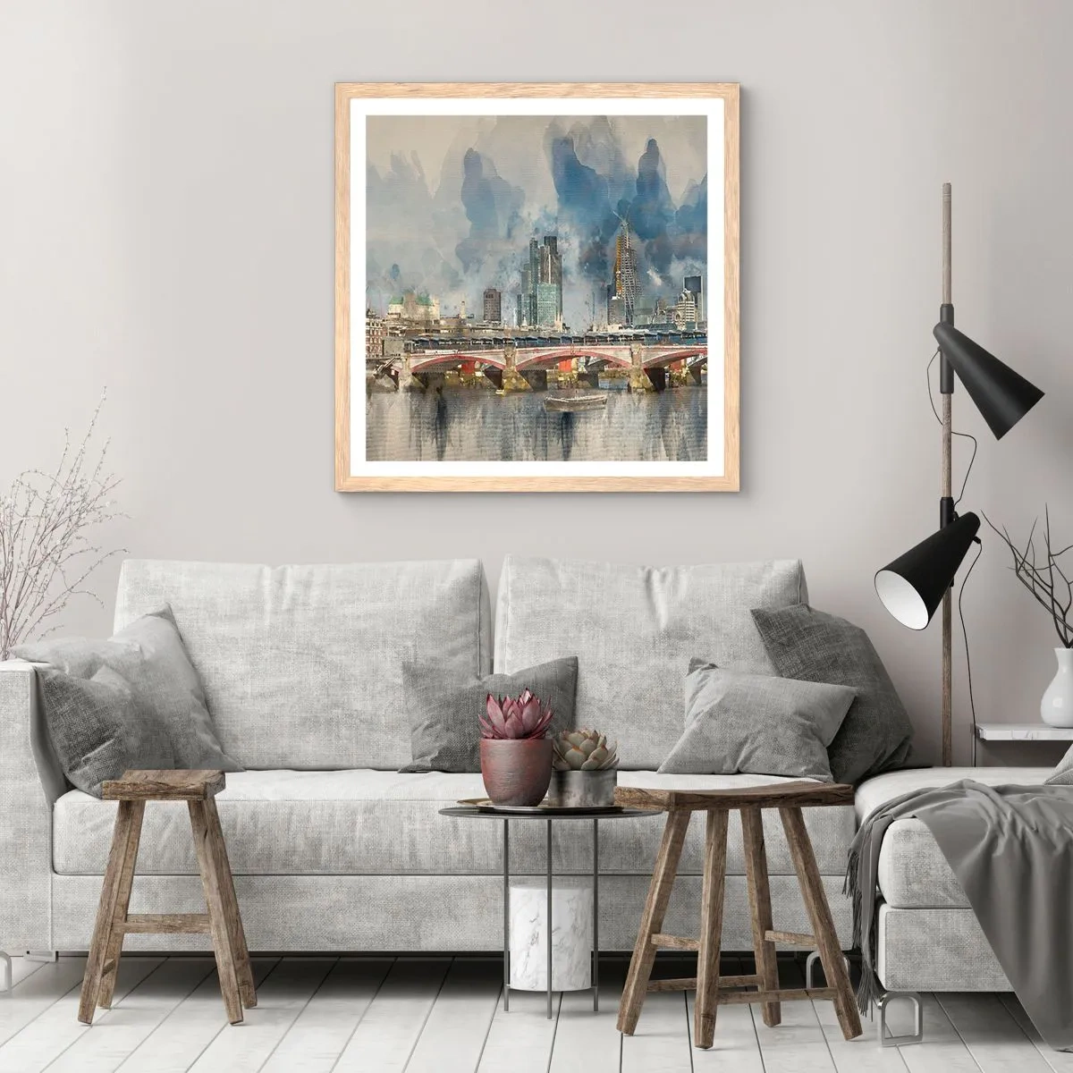 Plakát v rámu světlý dub - Londýn v celé své kráse - 50x50 cm