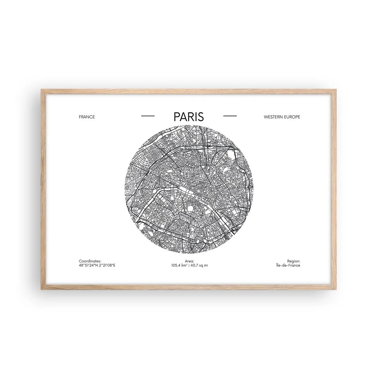 Plakát v rámu světlý dub - Anatomie Paříže - 91x61 cm