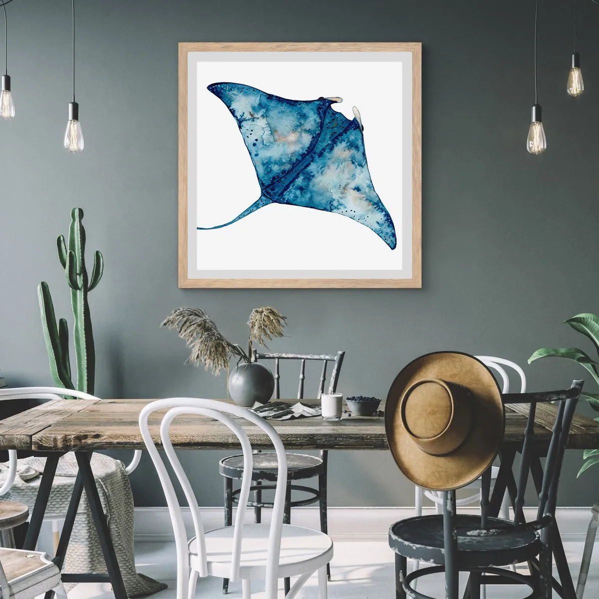 Plakát v rámu světlý dub - Život v modři - 60x60 cm