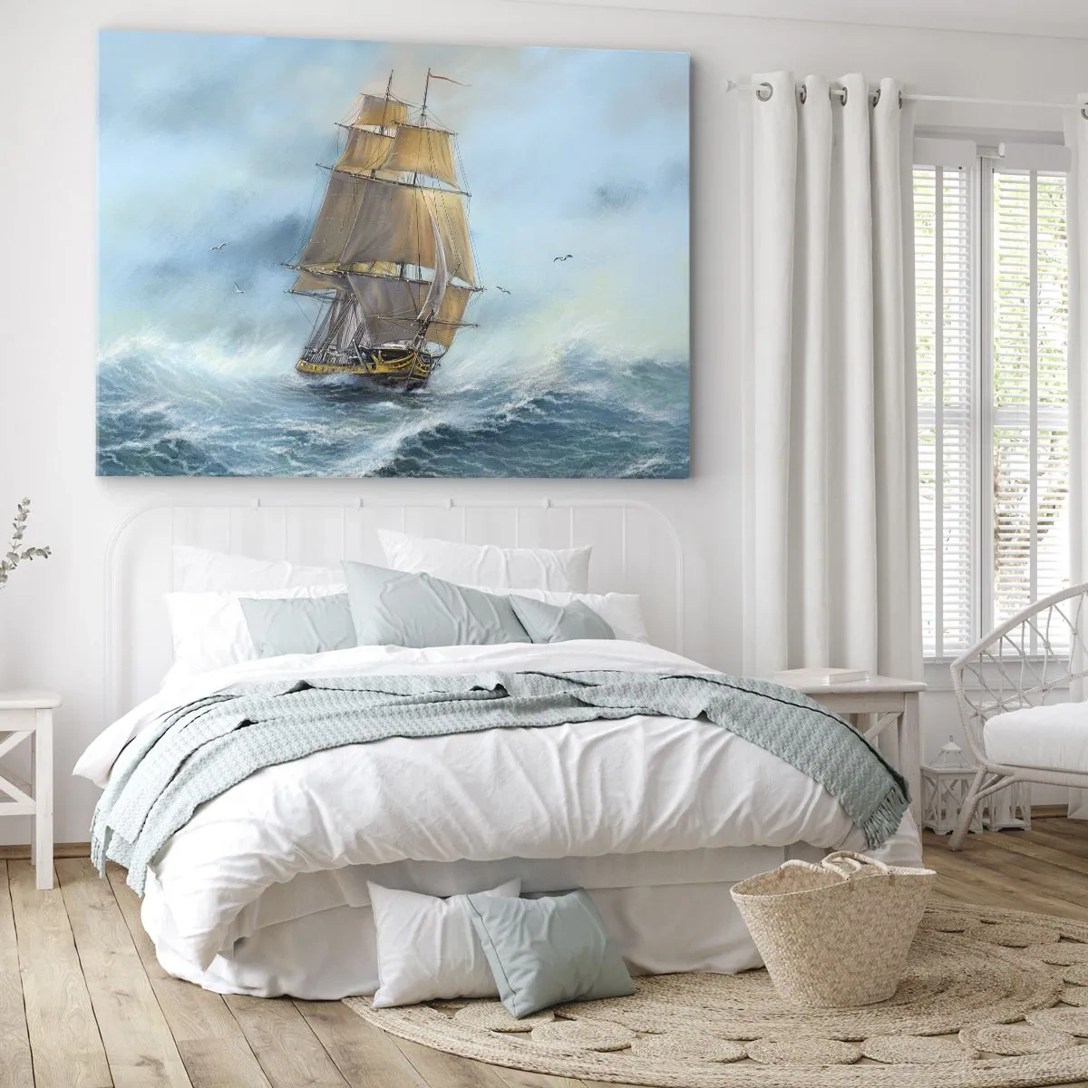 Obraz na plátně - Plachetnice na rozbouřeném moři - 70x50cm - Běžící po vlnách - Moderní nástěnná dekorace do obývacího pokoje a ložnice ARTTOR
