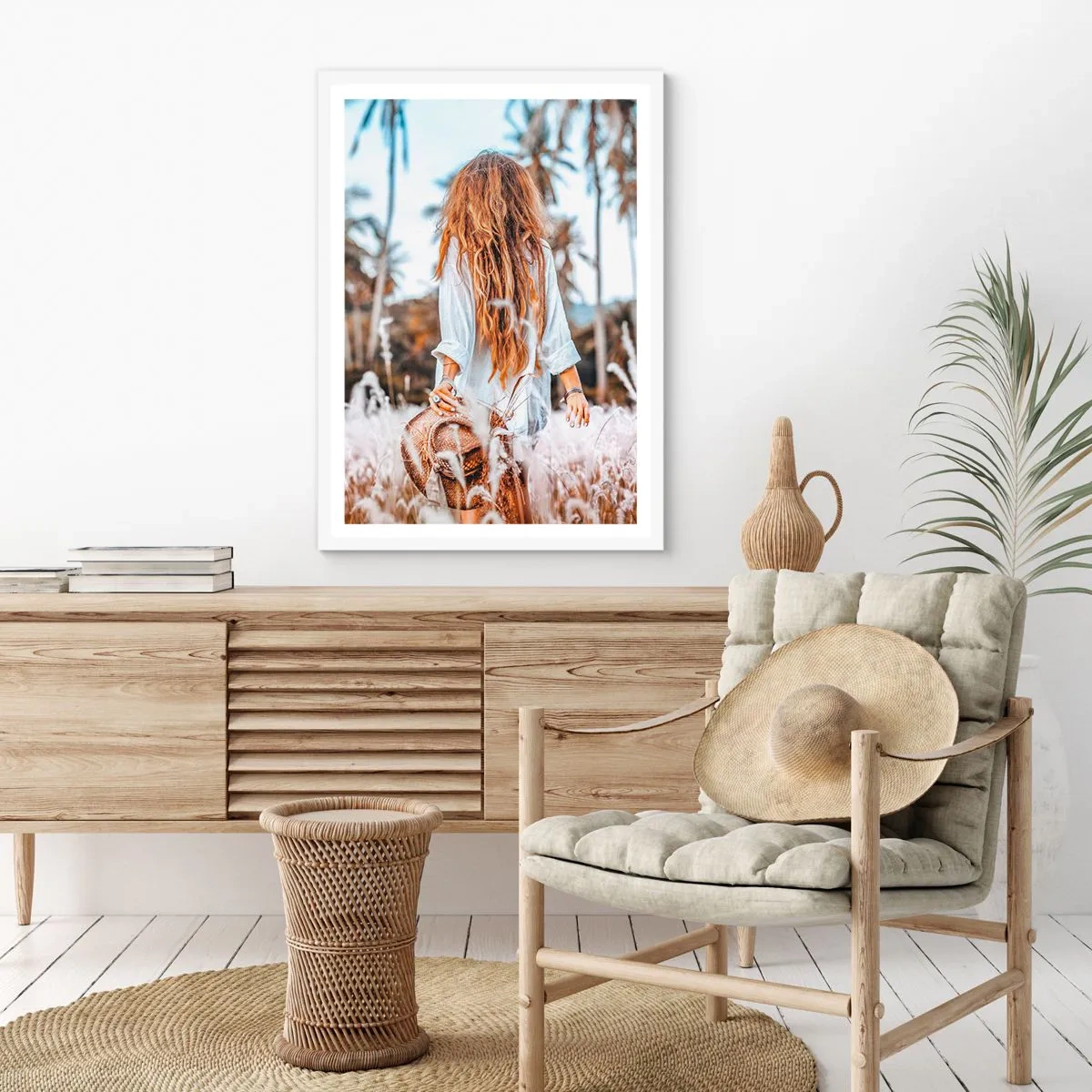 Plakát v bílém rámu - Zrozená z travní chmýří - 70x100 cm