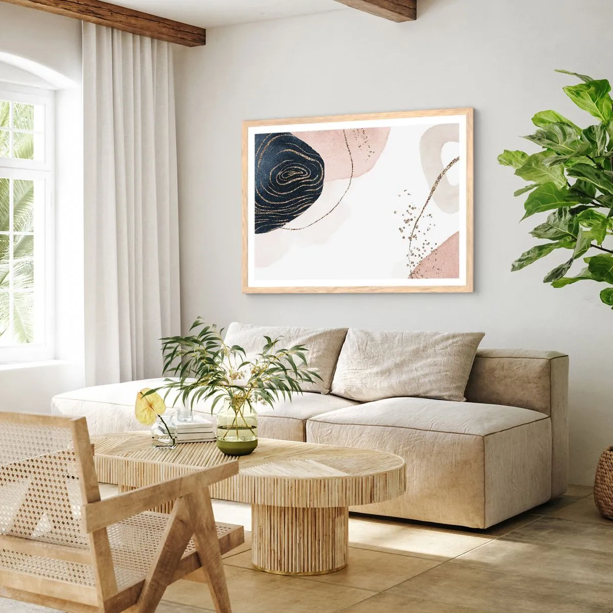 Plakát v rámu světlý dub - Vše plyne - 100x70 cm