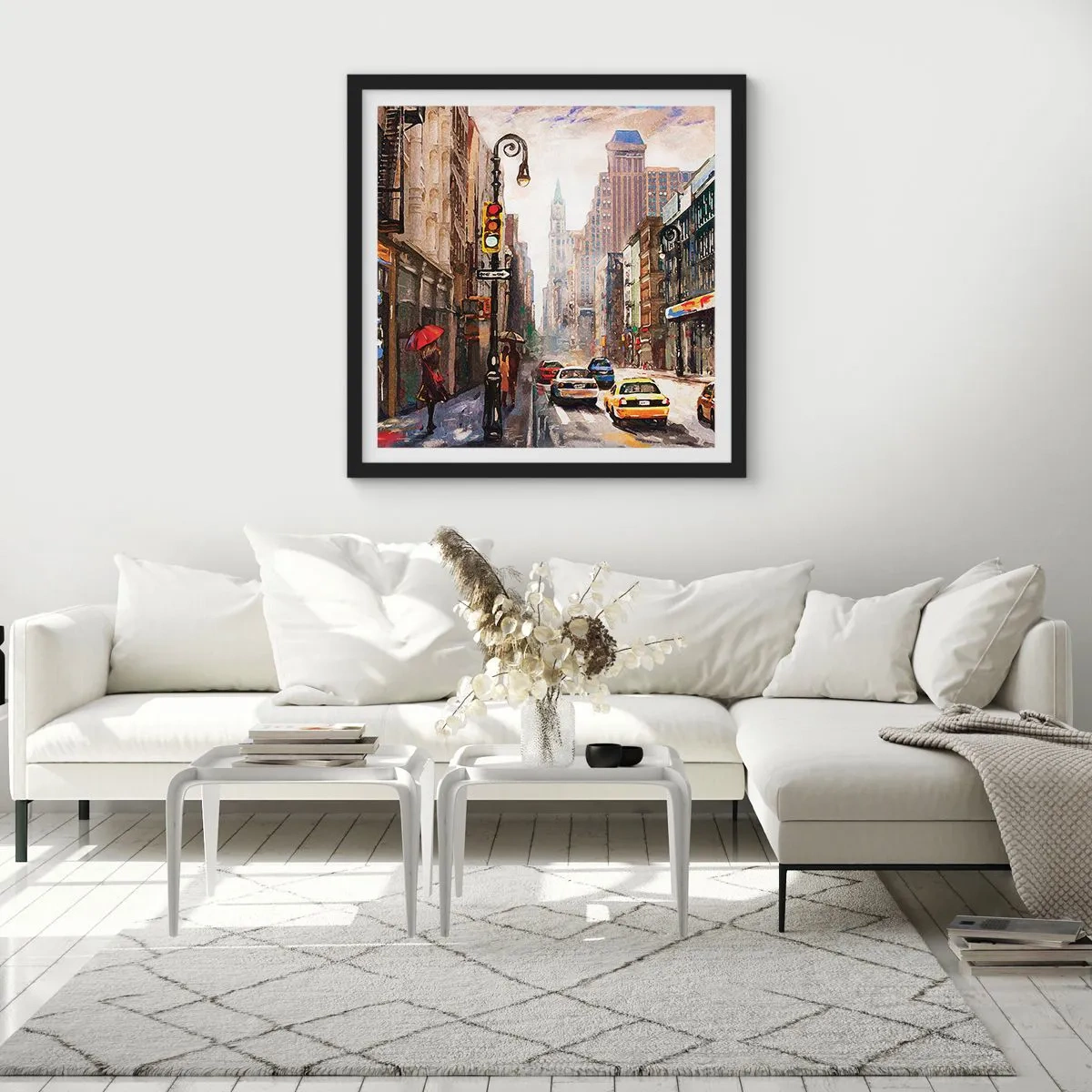 Plakát v černém rámu - New York – barevný i v dešti - 60x60 cm