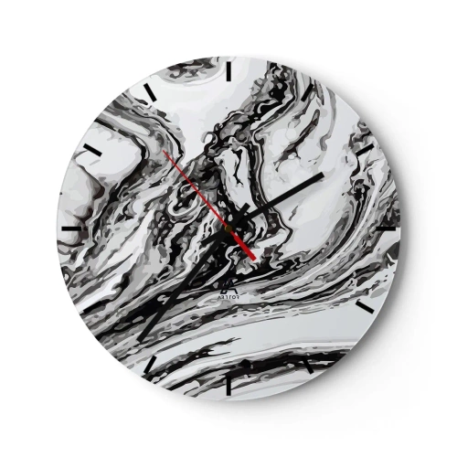 Nástěnné hodiny - Abstraktní mramorový vzor v černé a bílé - 30x30cm - Na začátku byl chaos - Moderní nástěnná dekorace do obývacího pokoje, kuchyně a ložnice ARTTOR