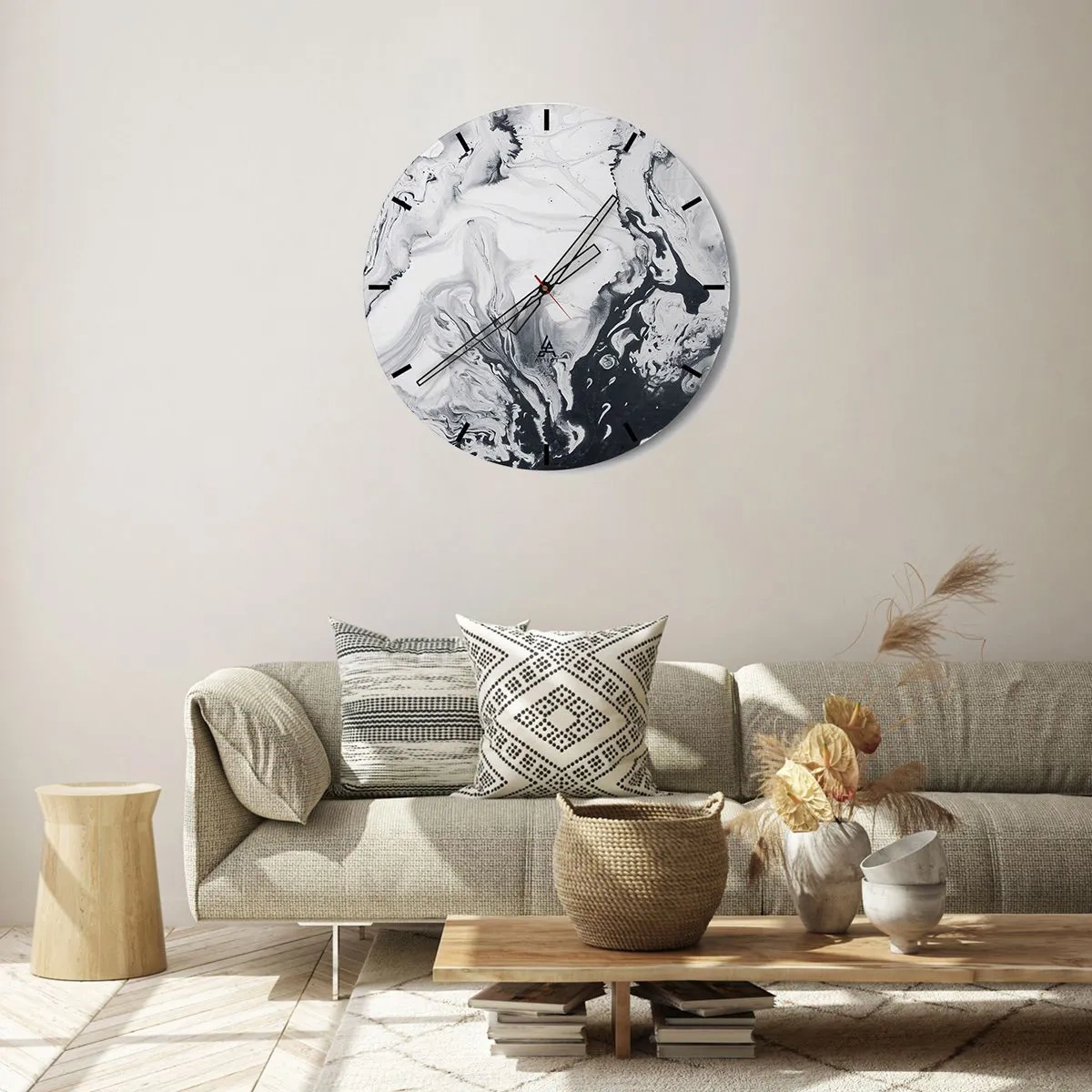 Nástěnné hodiny - Abstraktní vzor v odstínech černé a bílé připomínající mramor. - 30x30cm - Zemské nitro - Moderní nástěnná dekorace do obývacího pokoje, kuchyně a ložnice ARTTOR