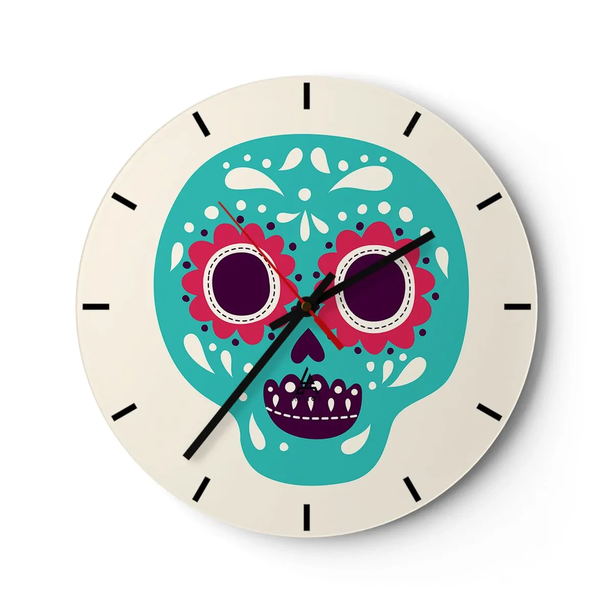 Nástěnné hodiny - Barevná lebka v mexickém stylu na světlém pozadí - 30x30cm - Život – zábava až do smrti - Moderní nástěnná dekorace do obývacího pokoje, kuchyně a ložnice ARTTOR
