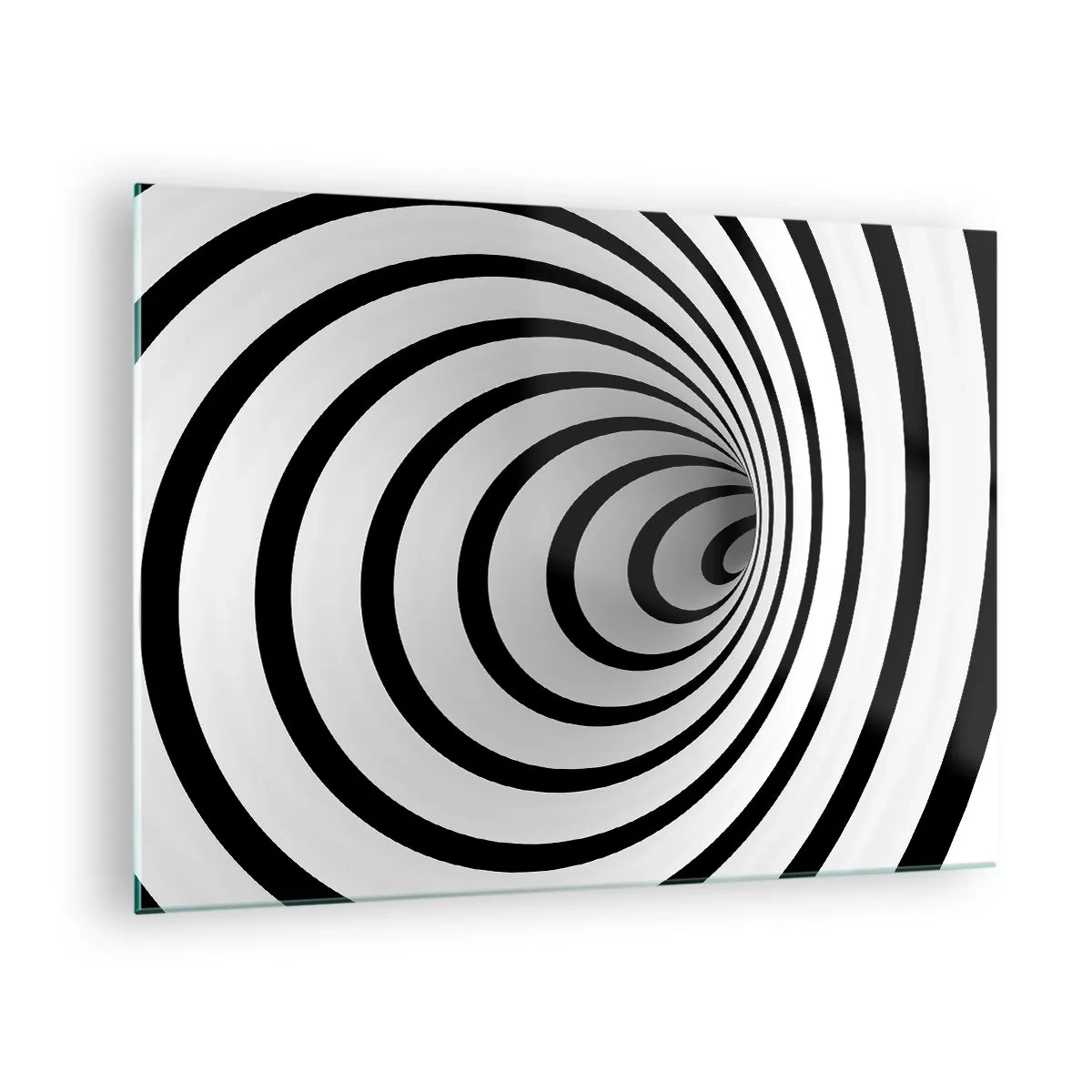 Obraz na skle - Abstraktní spirálový vzor v černé a bílé - 70x50cm - Taky nemůžete odolat? - Moderní nástěnná dekorace do obývacího pokoje a ložnice ARTTOR