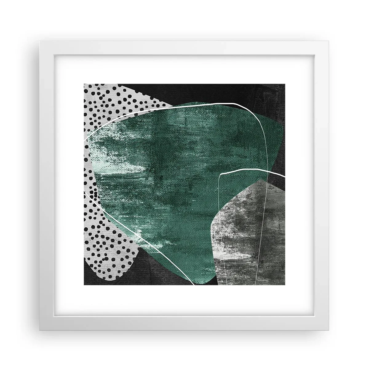 Plakát v bílém rámu - Barevná abstrakce se zlatou vločkou - 30x30 cm