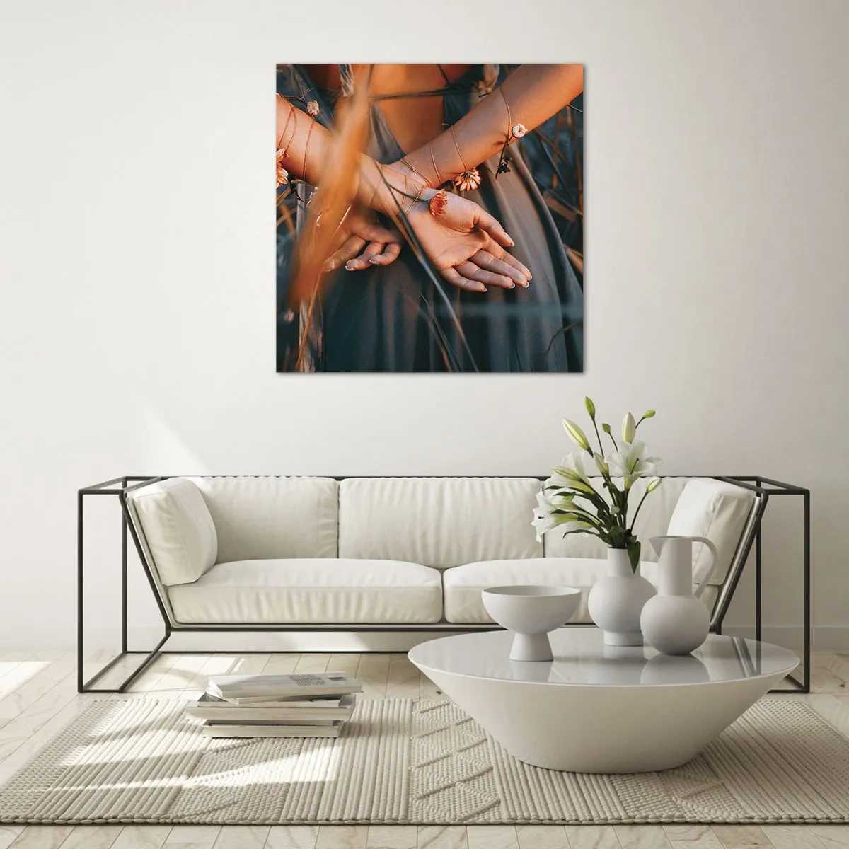 Obraz na skle - Propojená s přírodou - 30x30 cm