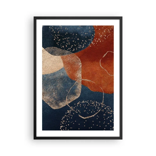Plakát v černém rámu - Abstraktní kompozice v odstínech tmavě modré a zlaté - 50x70cm - Lehkost bytí - Moderní nástěnná dekorace do obývacího pokoje a ložnice ARTTOR