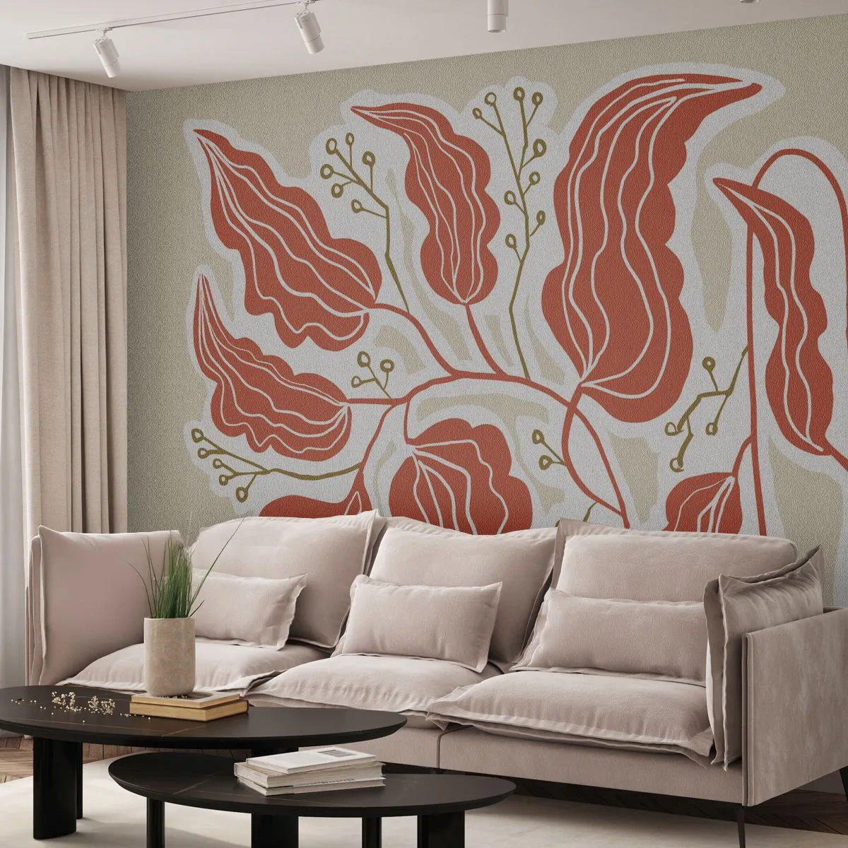 Fototapeta Premium Canvas - Lidově a korálově - Boho, Botanický, Květiny - 250x175 cm