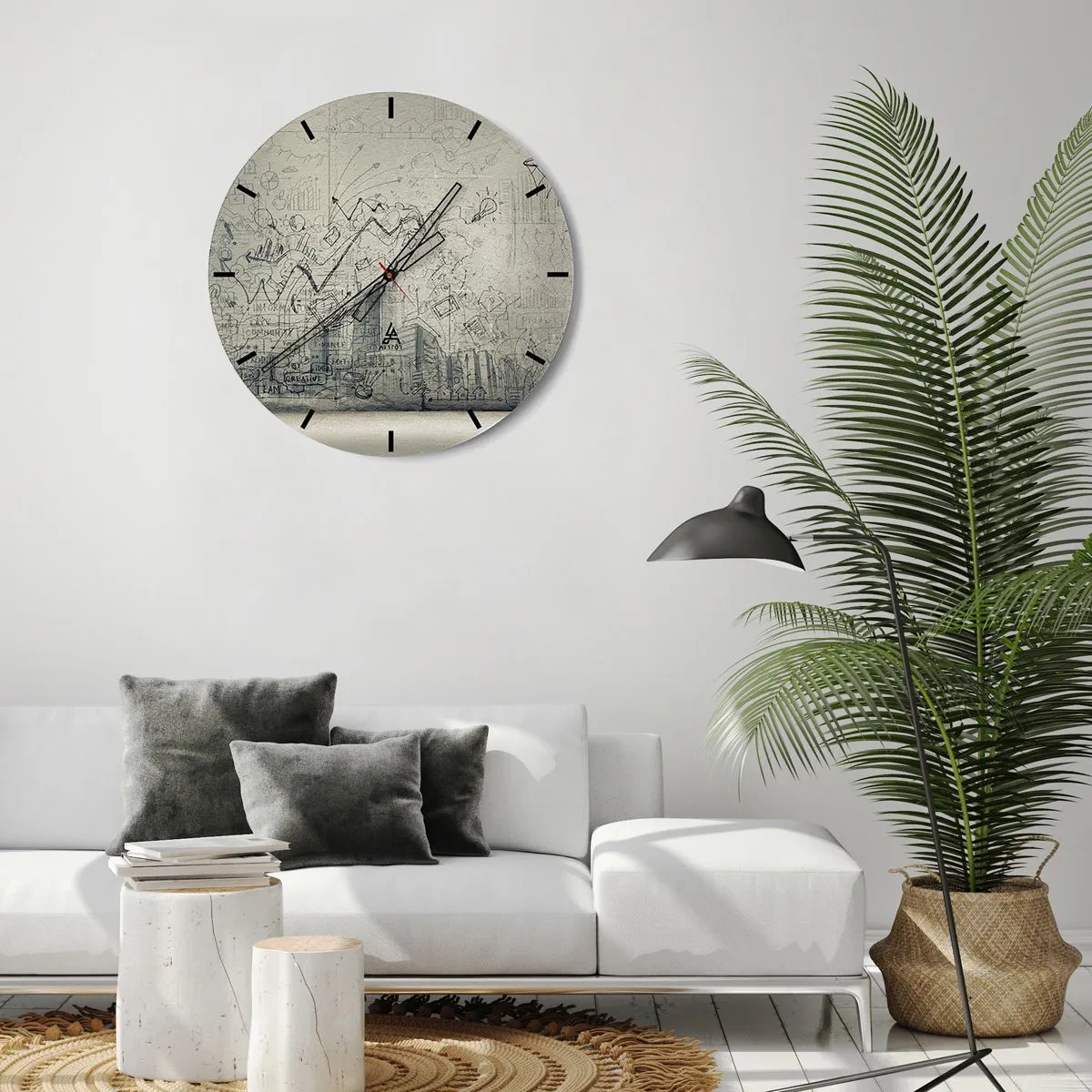 Nástěnné hodiny - Konceptuální skica s obchodními tématy na světlém pozadí - 30x30cm - Můj skvělý městský život - Moderní nástěnná dekorace do obývacího pokoje, kuchyně a ložnice ARTTOR