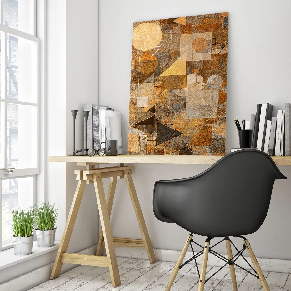Obraz na skle - Kubistická bronzová studie - 50x70 cm