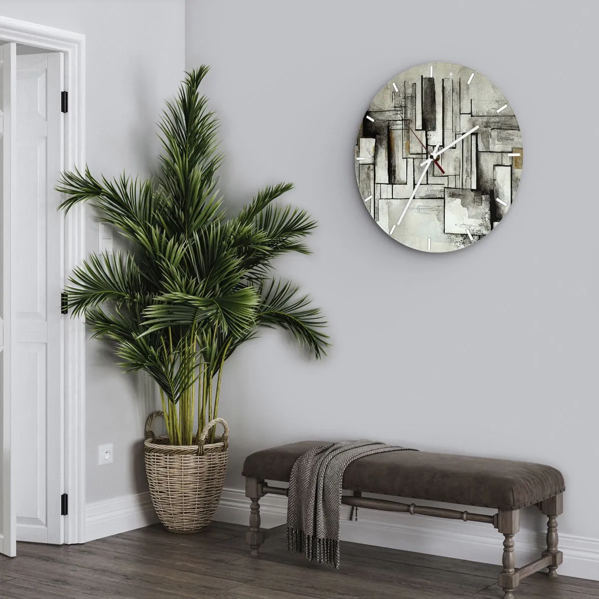 Nástěnné hodiny - Geometrická kompozice obdélníků v tlumených barvách. - 30x30cm - Síla jednoduchosti - Moderní nástěnná dekorace do obývacího pokoje, kuchyně a ložnice ARTTOR
