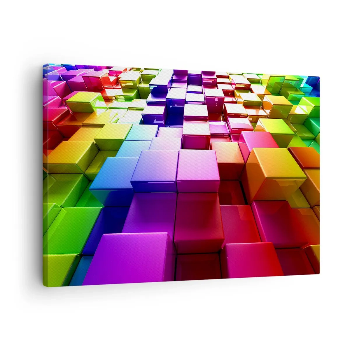 Obraz na plátně - Barevné 3D geometrické kostky - 70x50cm - Op-artové společně v týmu - Moderní nástěnná dekorace do obývacího pokoje a ložnice ARTTOR