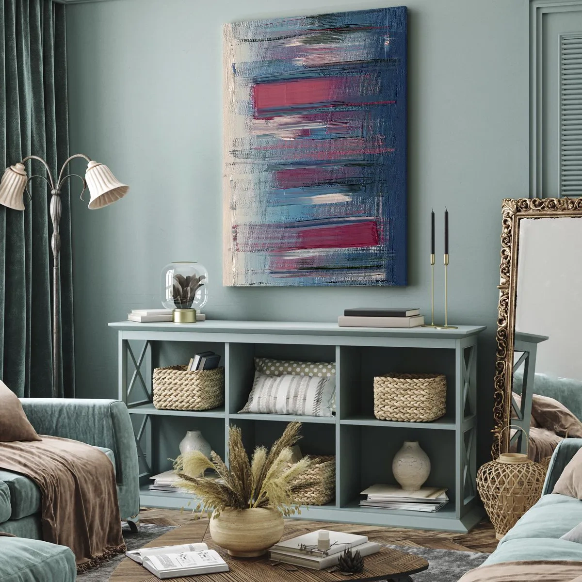 Obraz na plátně - Vertikální kompozice v modré a červené - 80x120 cm