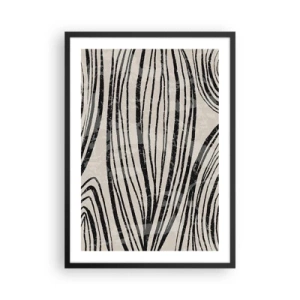 Plakát v černém rámu - Abstraktní černé čáry na béžovém pozadí - 50x70cm - Močál s liniemi - Moderní nástěnná dekorace do obývacího pokoje a ložnice ARTTOR