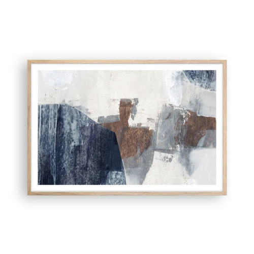 Plakát v rámu světlý dub - Modro-hnědé tvary - 91x61 cm