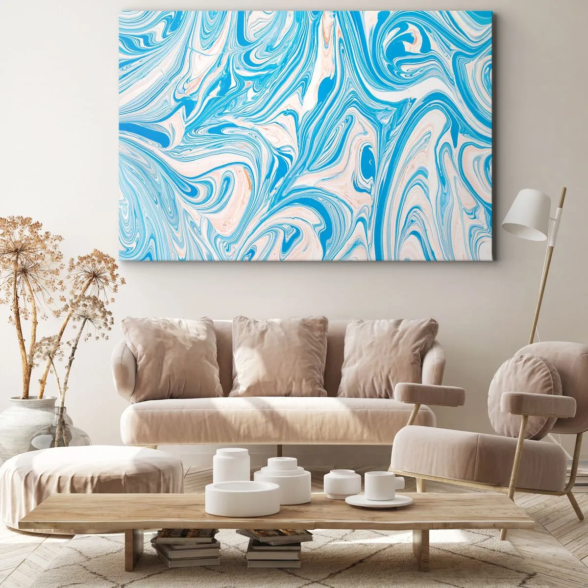 Obraz na plátně - Abstraktní modré a bílé mramorové víry - 70x50cm - Cákance v tyrkysu - Moderní nástěnná dekorace do obývacího pokoje a ložnice ARTTOR