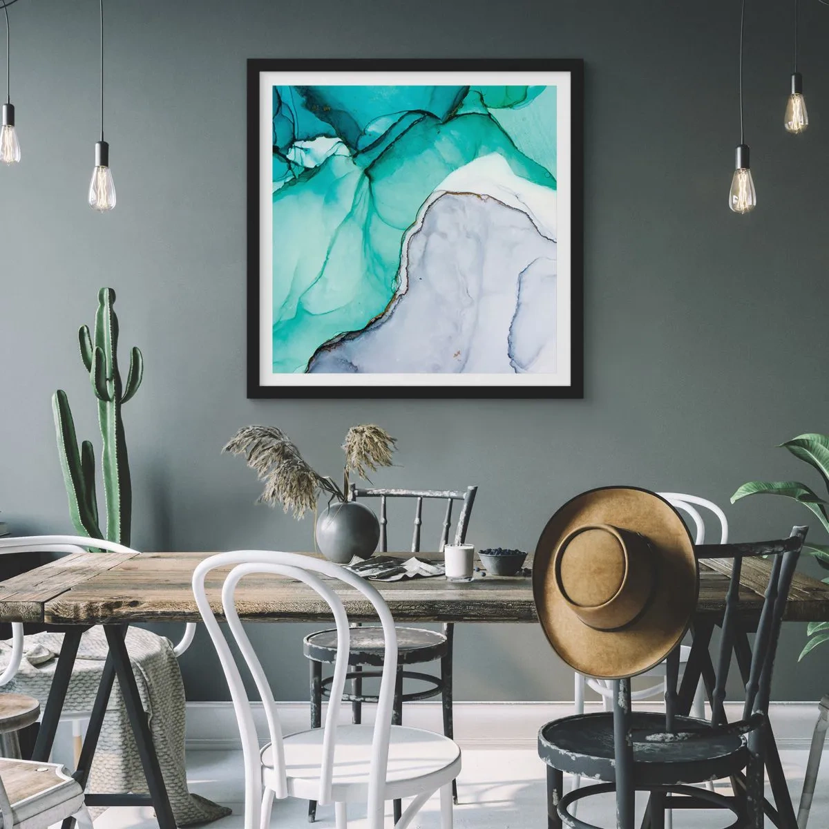Plakát v černém rámu - Studie v tyrkysové - 40x40 cm