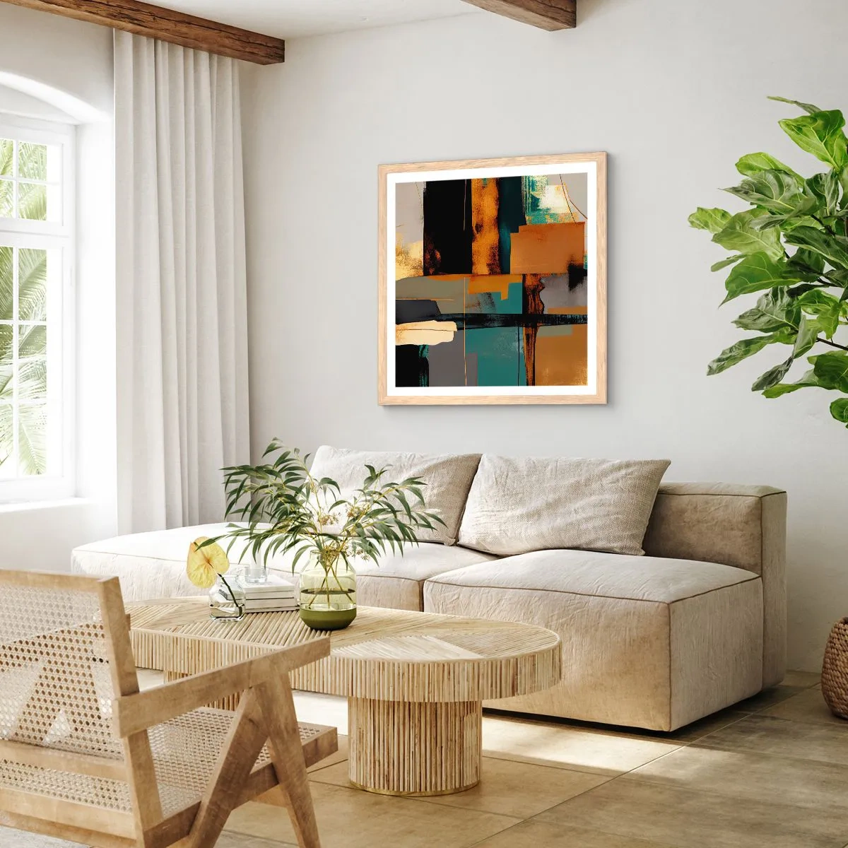 Plakát v rámu světlý dub - Abstrakce – světlo a stín - 40x40 cm