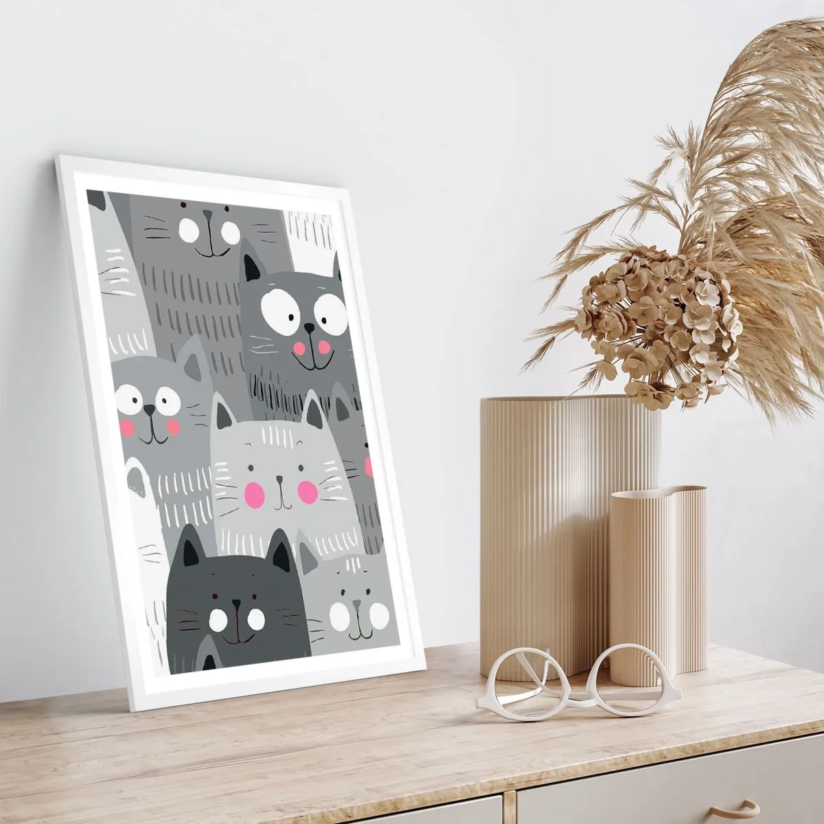 Plakát v bílém rámu - Kočičí svět - 61x91 cm