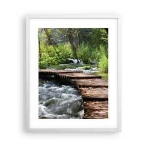 Plakát v bílém rámu - U zpěněného vodopádu - 40x50 cm