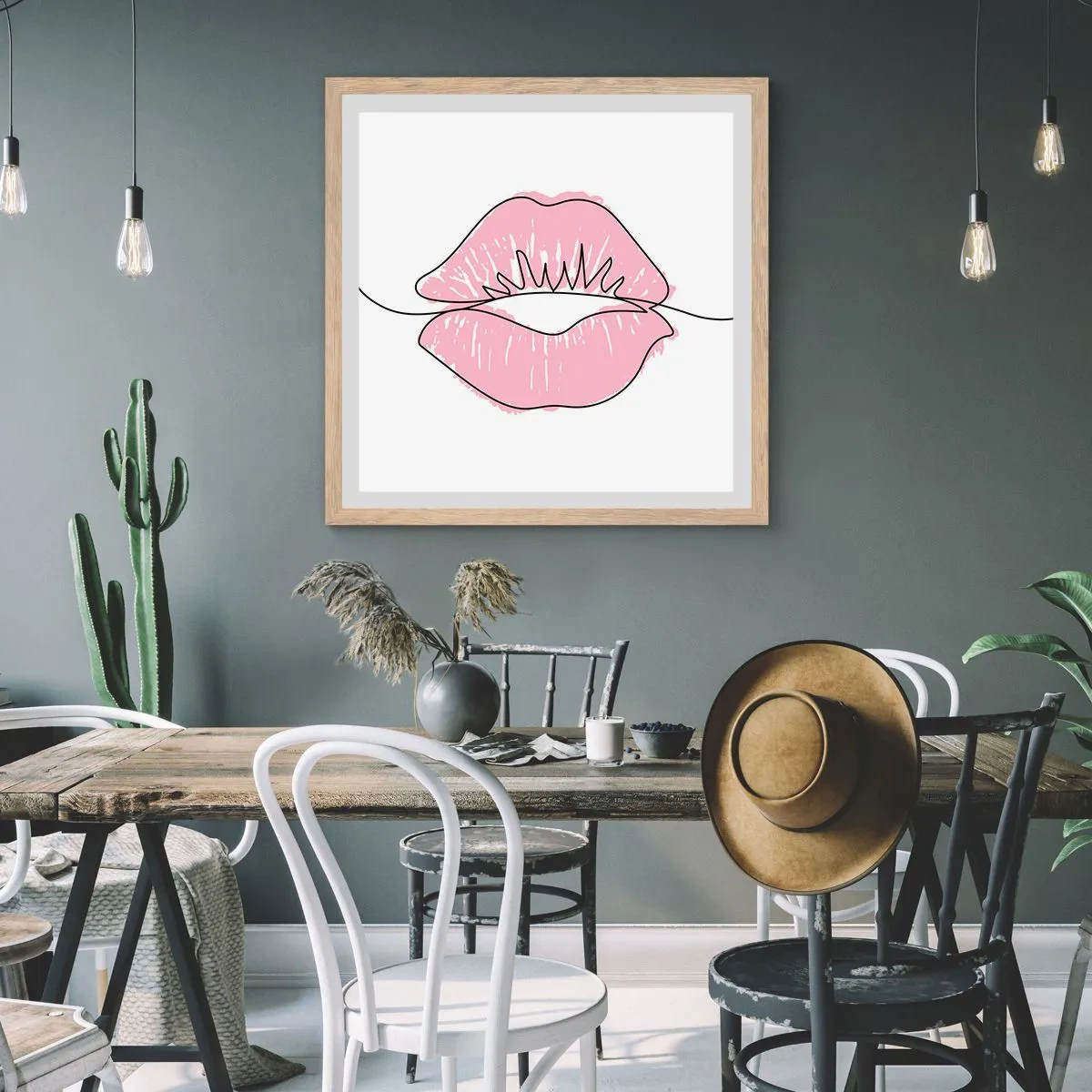 Plakát v rámu světlý dub - Jsi připraven na polibek? - 60x60 cm