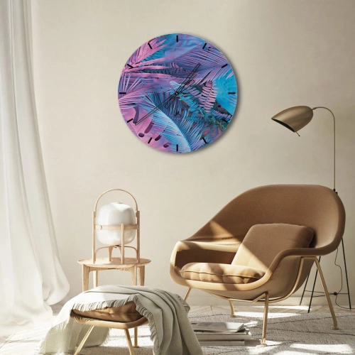Nástěnné hodiny - Tropy v růžové a modré - 40x40 cm