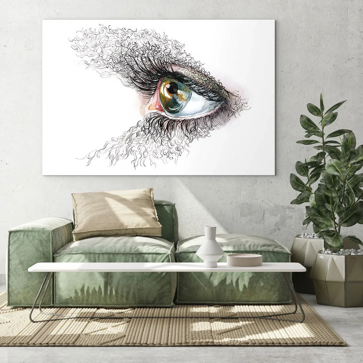 Obraz na skle - Zlaté oko obklopené dynamickými liniemi a abstraktními detaily - 70x50cm - Podívej se přímo do duše - Moderní nástěnná dekorace do obývacího pokoje a ložnice ARTTOR