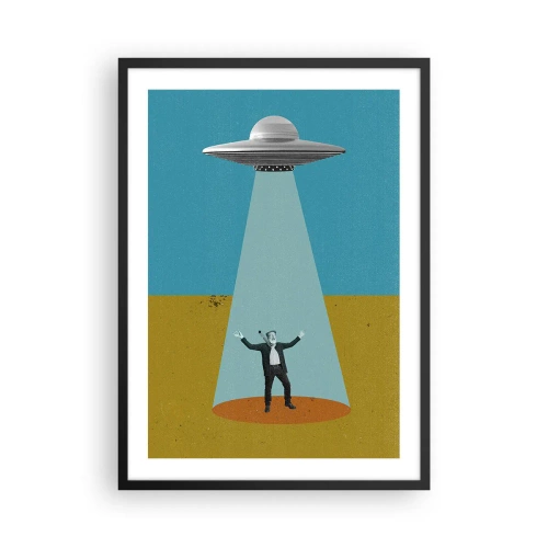 Plakát v černém rámu - Retro ilustrace únosu UFO - 50x70cm - Blízké setkání - Moderní nástěnná dekorace do obývacího pokoje a ložnice ARTTOR