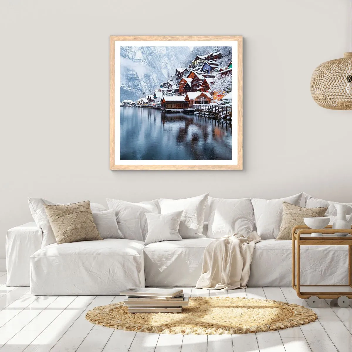 Plakát v rámu světlý dub - V zimní dekoraci - 50x50 cm