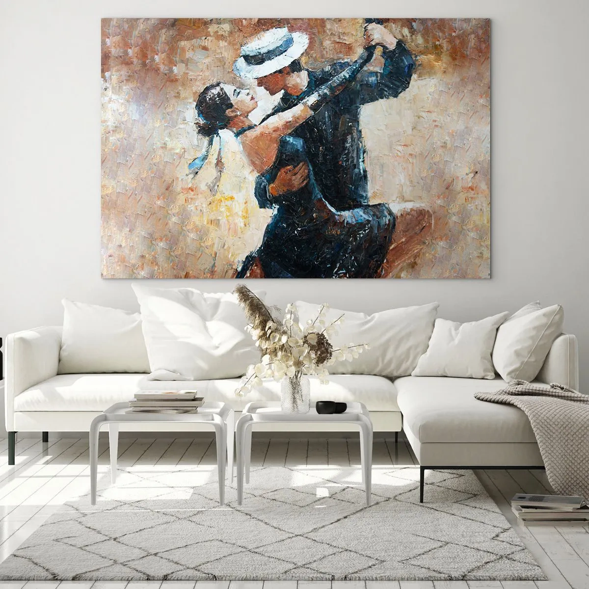 Obraz na skle - Pár tančí v elegantním stylu s klasickým nádechem - 70x50cm - A la Rudolf Valentino - Moderní nástěnná dekorace do obývacího pokoje a ložnice ARTTOR