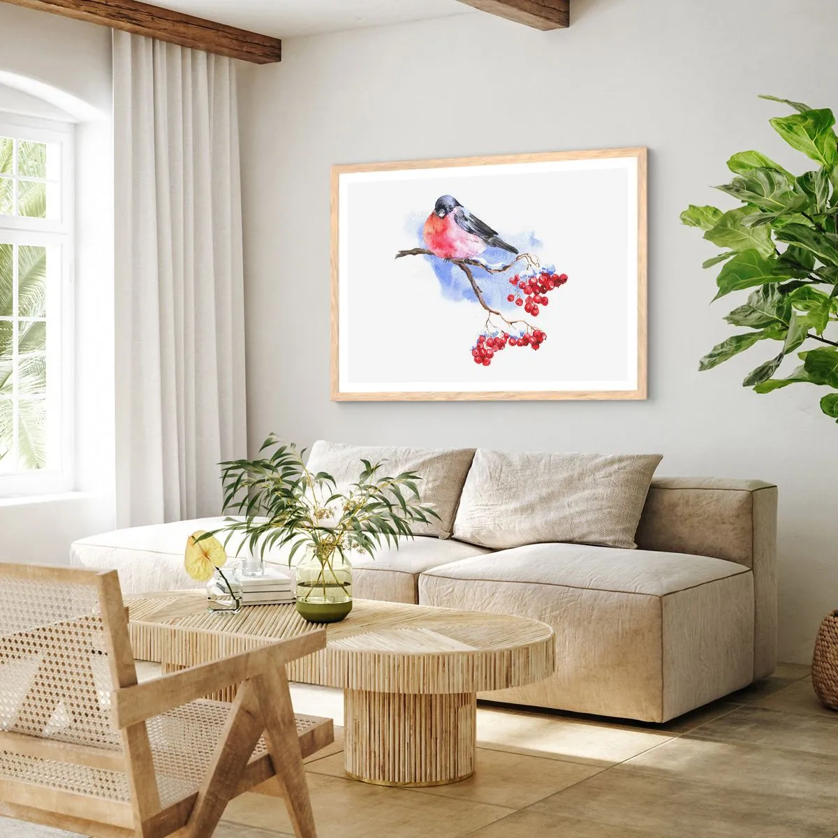 Plakát v rámu světlý dub - Barevná zima - 70x50 cm