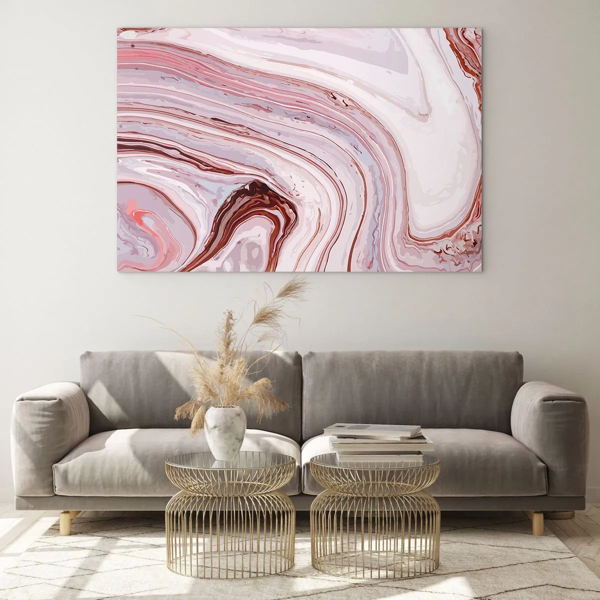 Obraz na skle - Mramorový vzor v odstínech růžové a hnědé - 70x50cm - Rovně, potom vpravo dolů - Moderní nástěnná dekorace do obývacího pokoje a ložnice ARTTOR
