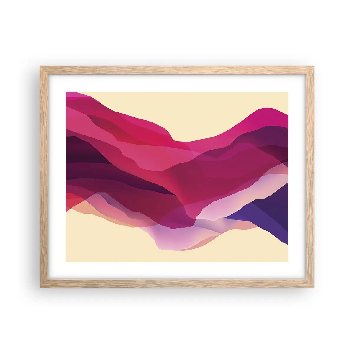 Plakát v rámu světlý dub - Vlny fialové - 50x40 cm