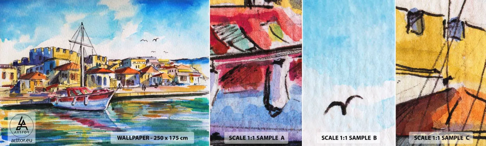 Fototapeta Vzorek Standard Eco - Duhové odpoledne - Přístav, Jachta, Pobřeží - 100x30 cm