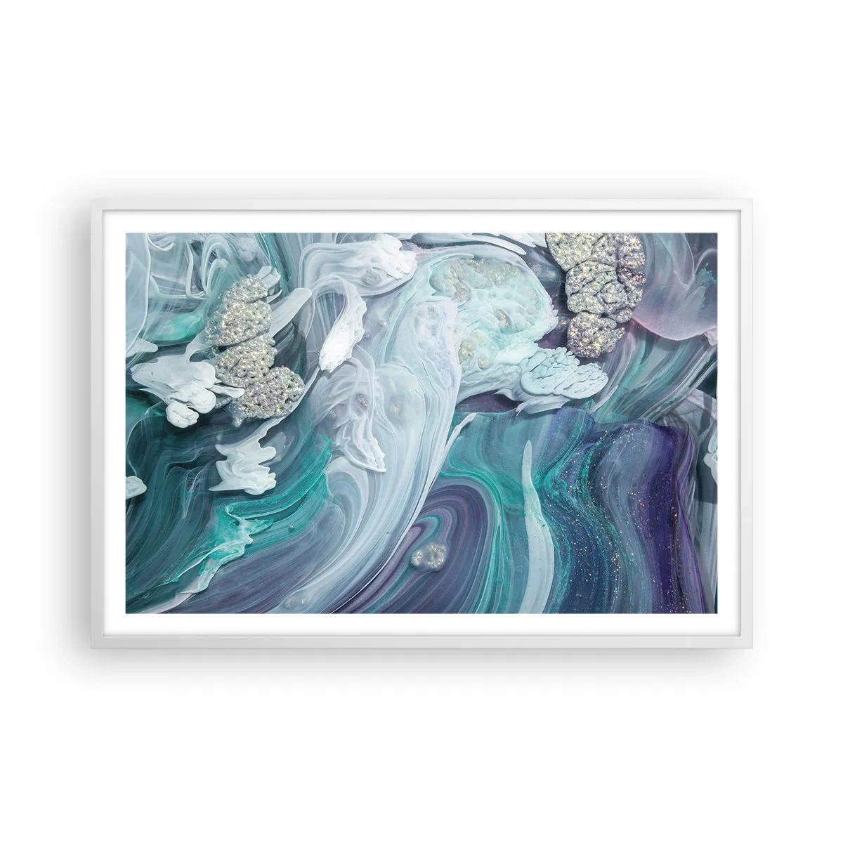 Plakát v bílém rámu - Proudy modré - 91x61 cm