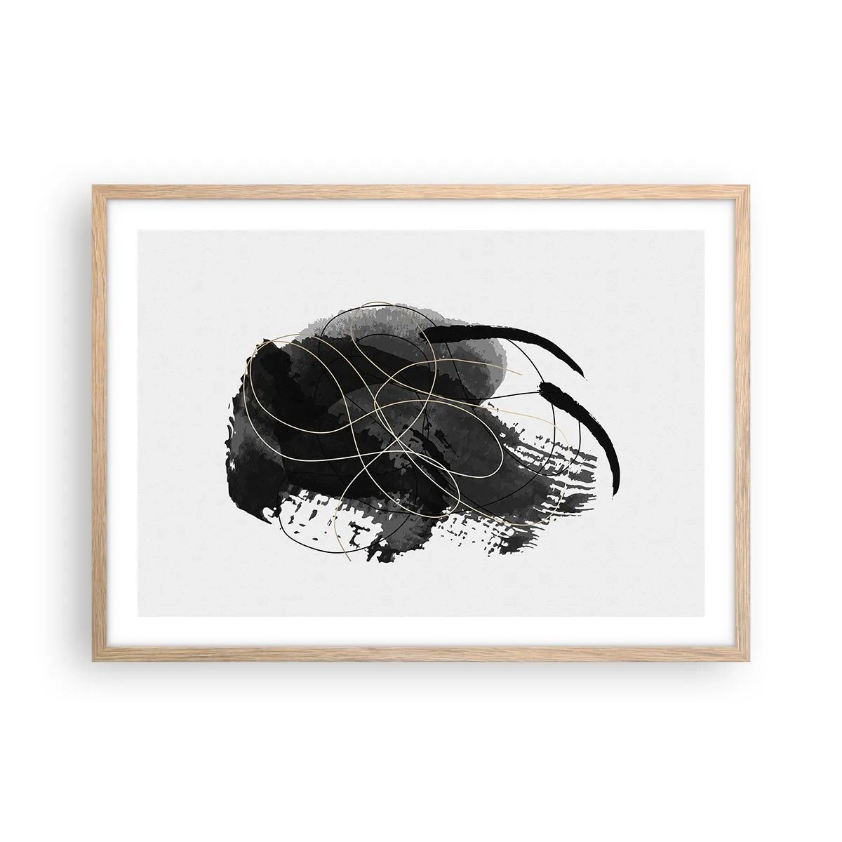 Plakát v rámu světlý dub - Upletené z černé - 70x50 cm