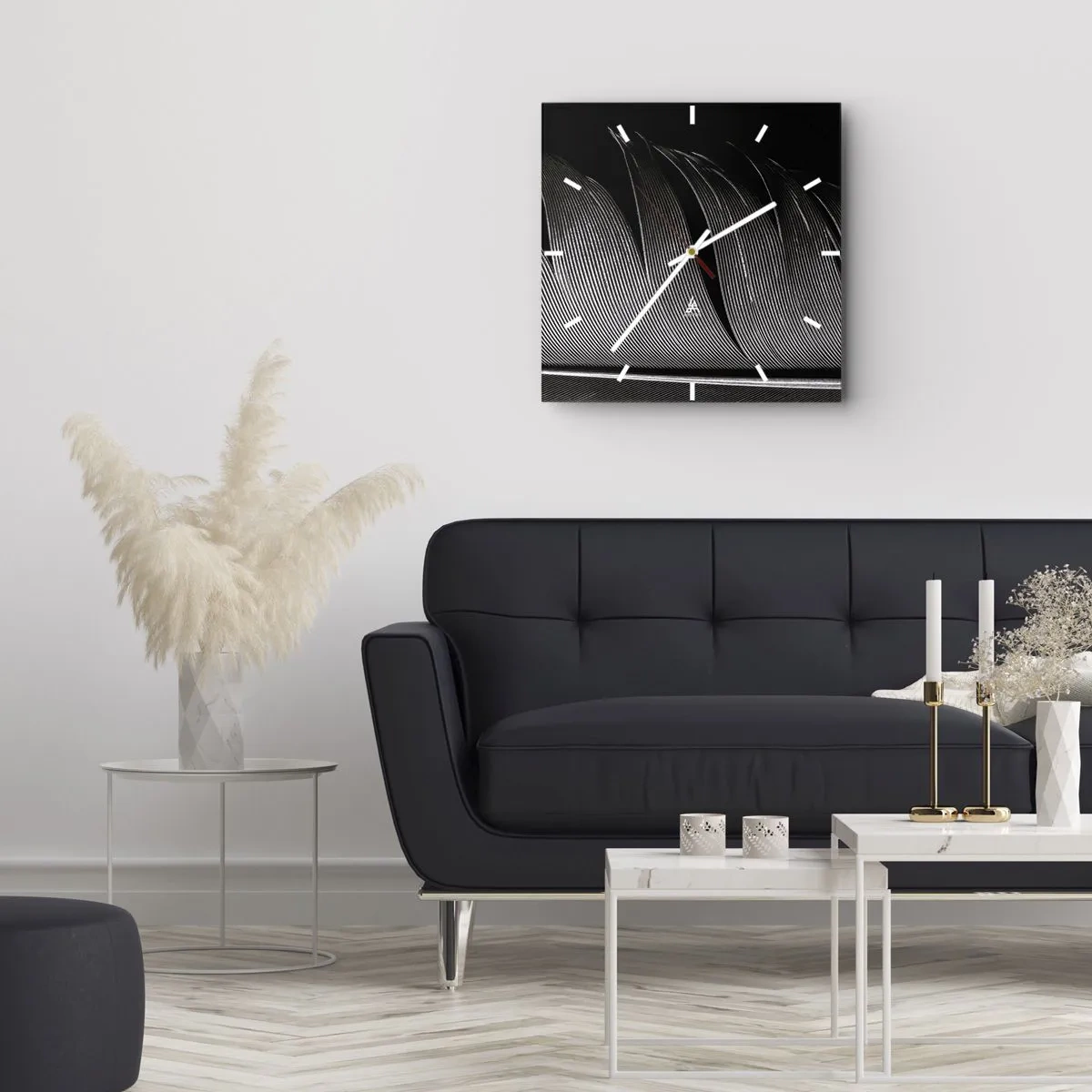 Nástěnné hodiny - Peří – nádherná konstrukce - 40x40 cm