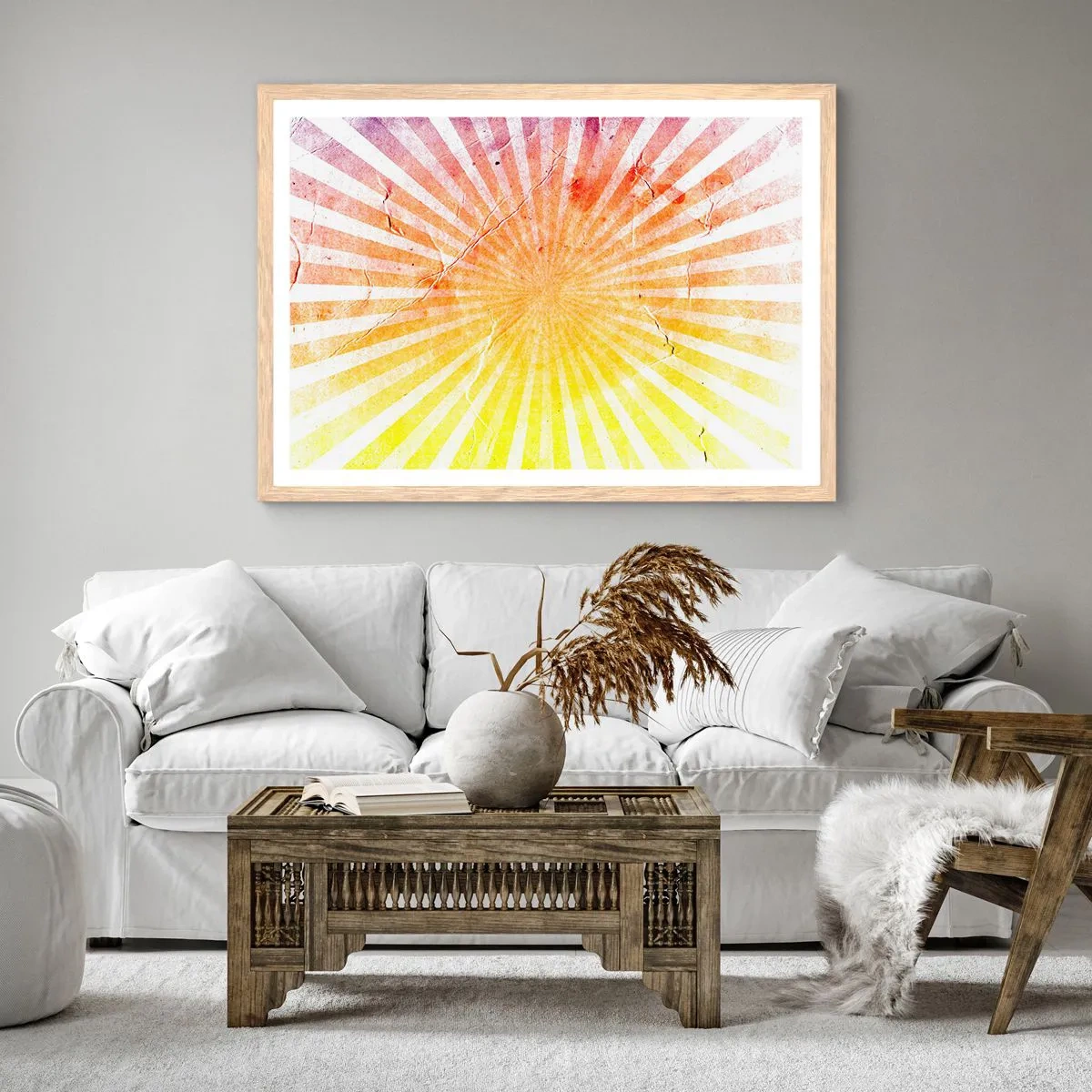 Plakát v rámu světlý dub - Východy a západy - 70x50 cm